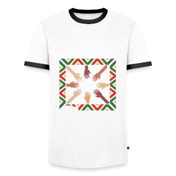 Melanin African American African American Woman - Men's Ringer Shirt - white/black - Front - AI Model Female 172 light (172cm) & AI Model Male 178 dark (178cm)