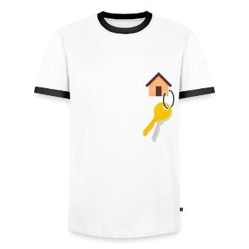 Homeowner Home Purchase Gift - Men's Ringer Shirt - white/black - Front - AI Model Female 172 light (172cm) & AI Model Male 178 dark (178cm)