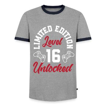 16. Geburtstag Jungen Gaming Gamer - Männer Kontrast-T-Shirt - Grau/Navy  - Vorne - AI Model Female 172 light (172cm) & AI Model Male 178 light (178cm)