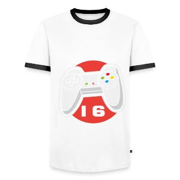 16ème anniversaire Garçons Gaming Gamer Niveau 16 - T-shirt contrasté Homme - blanc/noir - Devant - AI Model Female 172 light (172cm) & AI Model Male 178 dark (178cm)
