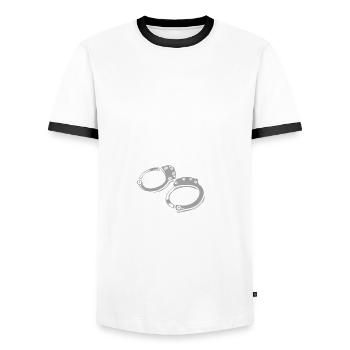 Gardien de prison Agent correctionnel - T-shirt contrasté Homme - blanc/noir - Devant - AI Model Female 172 light (172cm) & AI Model Male 178 dark (178cm)