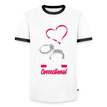 Gardiens de prison Agents pénitentiaires - T-shirt contrasté Homme - blanc/noir - Devant - AI Model Female 172 light (172cm) & AI Model Male 178 dark (178cm)