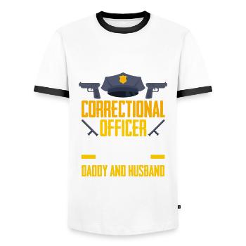 Gardien de prison Agent correctionnel - T-shirt contrasté Homme - blanc/noir - Devant - AI Model Female 172 light (172cm) & AI Model Male 178 dark (178cm)