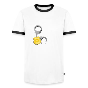 Gardiens de prison Agents pénitentiaires - T-shirt contrasté Homme - blanc/noir - Devant - AI Model Female 172 light (172cm) & AI Model Male 178 dark (178cm)