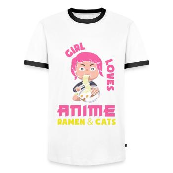 Nur Ein Mädchen Das Anime Ramen Katzen Liebt - Männer Kontrast-T-Shirt - Weiß/Schwarz - Vorne - AI Model Female 172 light (172cm) & AI Model Male 178 dark (178cm)
