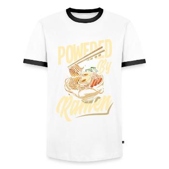 Powered By Ramen Lustiges Ramen Geschenk - Männer Kontrast-T-Shirt - Weiß/Schwarz - Vorne - AI Model Female 172 light (172cm) & AI Model Male 178 dark (178cm)