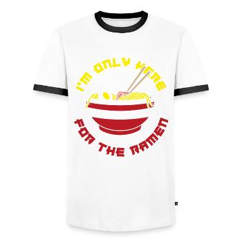 I'm only for ramen here ramen lovers - Men's Ringer Shirt - white/black - Front - AI Model Female 172 light (172cm) & AI Model Male 178 dark (178cm)