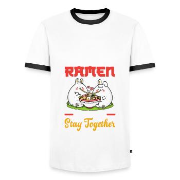 Amateurs de ramen de la Saint-Valentin - T-shirt contrasté Homme - blanc/noir - Devant - AI Model Female 172 light (172cm) & AI Model Male 178 dark (178cm)