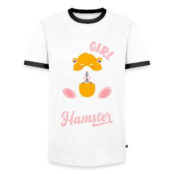 This girl loves her hamster - Men's Ringer Shirt - white/black - Front - AI Model Female 172 light (172cm) & AI Model Male 178 dark (178cm)