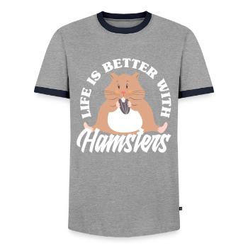 Funny Hamster Gift - Men's Ringer Shirt - grey/navy  - Front - AI Model Female 172 light (172cm) & AI Model Male 178 light (178cm)
