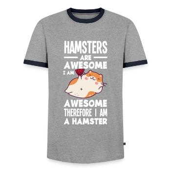 Funny Hamster Gift - Men's Ringer Shirt - grey/navy  - Front - AI Model Female 172 light (172cm) & AI Model Male 178 light (178cm)