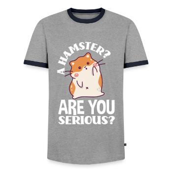 Funny Hamster Gift - Men's Ringer Shirt - grey/navy  - Front - AI Model Female 172 light (172cm) & AI Model Male 178 light (178cm)