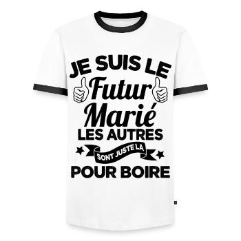 Cadeau de célibataire pour un futur marié - T-shirt contrasté Homme - blanc/noir - Devant - AI Model Female 172 light (172cm) & AI Model Male 178 dark (178cm)