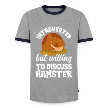 Funny Hamster Gift - Men's Ringer Shirt - grey/navy  - Front - AI Model Female 172 light (172cm) & AI Model Male 178 light (178cm)