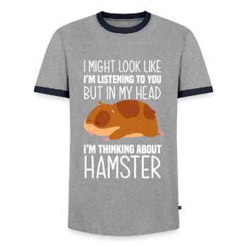 Funny Hamster Gift - Men's Ringer Shirt - grey/navy  - Front - AI Model Female 172 light (172cm) & AI Model Male 178 light (178cm)