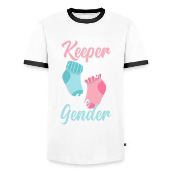 Gardien du Gender Gender Reveal Party - T-shirt contrasté Homme - blanc/noir - Devant - AI Model Female 172 light (172cm) & AI Model Male 178 dark (178cm)