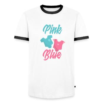 Le genre rose ou bleu révèle Baby Party Papa - T-shirt contrasté Homme - blanc/noir - Devant - AI Model Female 172 light (172cm) & AI Model Male 178 dark (178cm)
