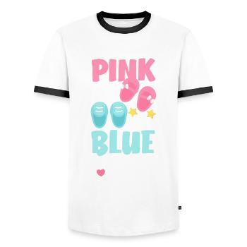Le genre rose ou bleu révèle la fête de bébé - T-shirt contrasté Homme - blanc/noir - Devant - AI Model Female 172 light (172cm) & AI Model Male 178 dark (178cm)