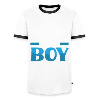 Team Boy Team Young Mama Gender Reveal Party - Men's Ringer Shirt - white/black - Front - AI Model Female 172 light (172cm) & AI Model Male 178 dark (178cm)