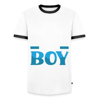 Team Boy Team Young Cousin Gender Reveal Party - Men's Ringer Shirt - white/black - Front - AI Model Female 172 light (172cm) & AI Model Male 178 dark (178cm)