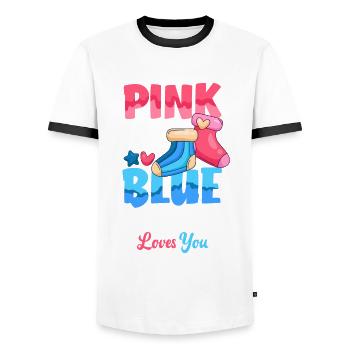 Le genre rose ou bleu révèle Baby Party Papa - T-shirt contrasté Homme - blanc/noir - Devant - AI Model Female 172 light (172cm) & AI Model Male 178 dark (178cm)