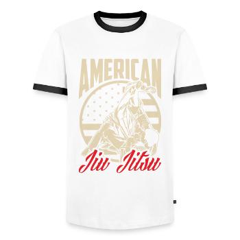 Jiu Jitsu Jiu Jitsu Jiu Jitsu - Men's Ringer Shirt - white/black - Front - AI Model Female 172 light (172cm) & AI Model Male 178 dark (178cm)
