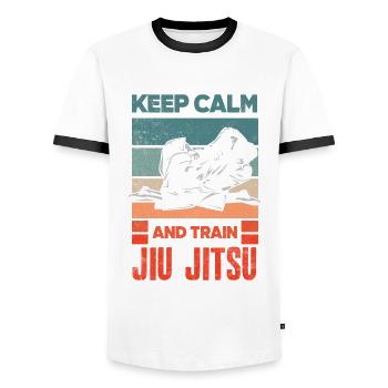 Jiu Jitsu Jiu Jitsu Jiu Jitsu - Men's Ringer Shirt - white/black - Front - AI Model Female 172 light (172cm) & AI Model Male 178 dark (178cm)