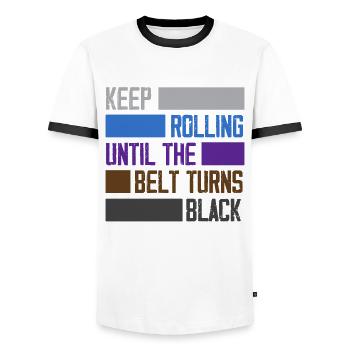 Jiu Jitsu Jiu Jitsu Jiu Jitsu - Men's Ringer Shirt - white/black - Front - AI Model Female 172 light (172cm) & AI Model Male 178 dark (178cm)