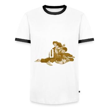 Jiu Jitsu Jiu Jitsu Jiu Jitsu - Men's Ringer Shirt - white/black - Front - AI Model Female 172 light (172cm) & AI Model Male 178 dark (178cm)