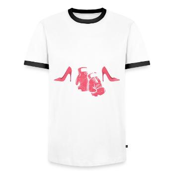 Funny Boxing Boxer Gift - Men's Ringer Shirt - white/black - Front - AI Model Female 172 light (172cm) & AI Model Male 178 dark (178cm)