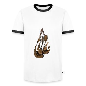 Funny Boxing Boxer Gift - Men's Ringer Shirt - white/black - Front - AI Model Female 172 light (172cm) & AI Model Male 178 dark (178cm)