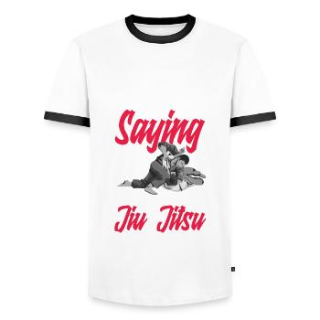 Jiu Jitsu Jiu Jitsu Jiu Jitsu - Men's Ringer Shirt - white/black - Front - AI Model Female 172 light (172cm) & AI Model Male 178 dark (178cm)