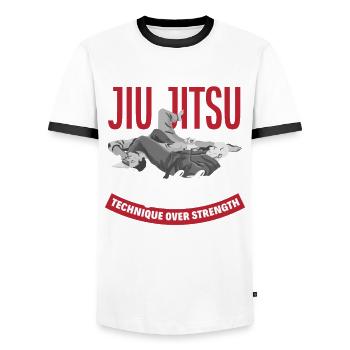 Jiu Jitsu Jiu Jitsu Jiu Jitsu - Men's Ringer Shirt - white/black - Front - AI Model Female 172 light (172cm) & AI Model Male 178 dark (178cm)