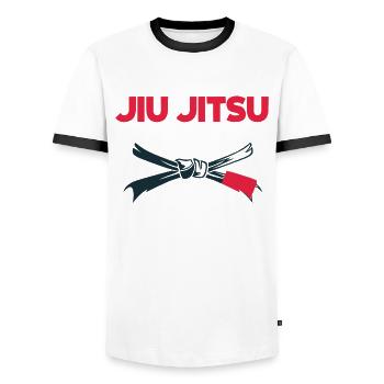 Jiu Jitsu Jiu Jitsu Jiu Jitsu - Men's Ringer Shirt - white/black - Front - AI Model Female 172 light (172cm) & AI Model Male 178 dark (178cm)