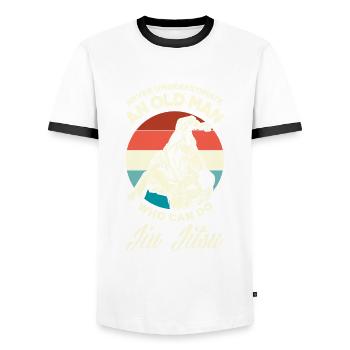 Jiu Jitsu Jiu Jitsu Jiu Jitsu - Men's Ringer Shirt - white/black - Front - AI Model Female 172 light (172cm) & AI Model Male 178 dark (178cm)