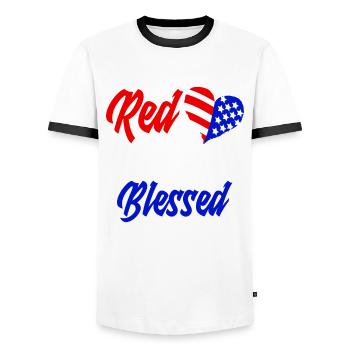 America USA American American - Men's Ringer Shirt - white/black - Front - AI Model Female 172 light (172cm) & AI Model Male 178 dark (178cm)