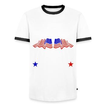 Amérique États-Unis Américain Américain - T-shirt contrasté Homme - blanc/noir - Devant - AI Model Female 172 light (172cm) & AI Model Male 178 dark (178cm)
