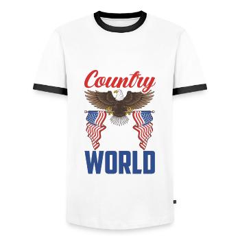 America USA American American - Men's Ringer Shirt - white/black - Front - AI Model Female 172 light (172cm) & AI Model Male 178 dark (178cm)