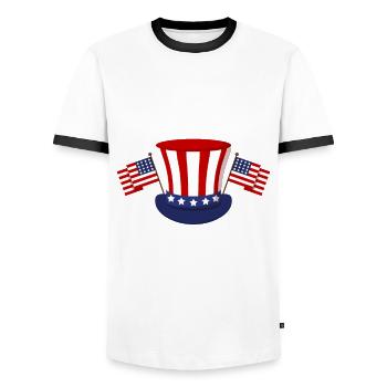 America USA American American - Men's Ringer Shirt - white/black - Front - AI Model Female 172 light (172cm) & AI Model Male 178 dark (178cm)