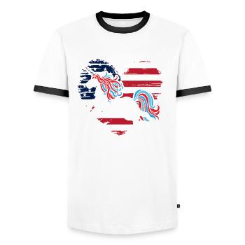 Amérique États-Unis Américain Américain - T-shirt contrasté Homme - blanc/noir - Devant - AI Model Female 172 light (172cm) & AI Model Male 178 dark (178cm)
