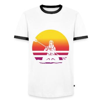 Kajak Kanu - Männer Kontrast-T-Shirt - Weiß/Schwarz - Vorne - AI Model Female 172 light (172cm) & AI Model Male 178 dark (178cm)