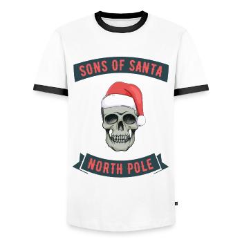 SONS OF SANTA NORTH POLE - Männer Kontrast-T-Shirt - Weiß/Schwarz - Vorne - AI Model Female 172 light (172cm) & AI Model Male 178 dark (178cm)