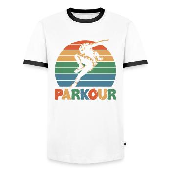 Lustiges Parkourläufer Freerunner Geschenk - Männer Kontrast-T-Shirt - Weiß/Schwarz - Vorne - AI Model Female 172 light (172cm) & AI Model Male 178 dark (178cm)