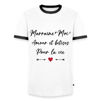 Filleule Amour et bêtises pour la vie marraine - T-shirt contrasté Homme - blanc/noir - Devant - AI Model Female 172 light (172cm) & AI Model Male 178 dark (178cm)