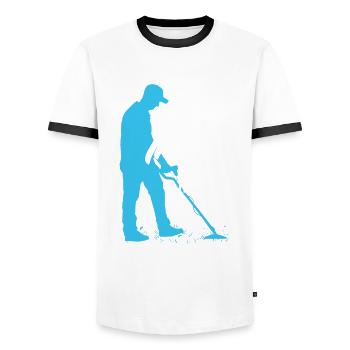 Funny Probing Metal Detector Detector - Men's Ringer Shirt - white/black - Front - AI Model Female 172 light (172cm) & AI Model Male 178 dark (178cm)