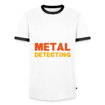 Funny Probing Metal Detector Detector - Men's Ringer Shirt - white/black - Front - AI Model Female 172 light (172cm) & AI Model Male 178 dark (178cm)