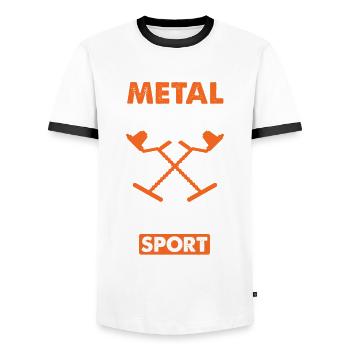 Funny Probing Metal Detector Detector - Men's Ringer Shirt - white/black - Front - AI Model Female 172 light (172cm) & AI Model Male 178 dark (178cm)