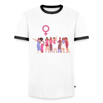 Feminismus Feministin - Männer Kontrast-T-Shirt - Weiß/Schwarz - Vorne - AI Model Female 172 light (172cm) & AI Model Male 178 dark (178cm)