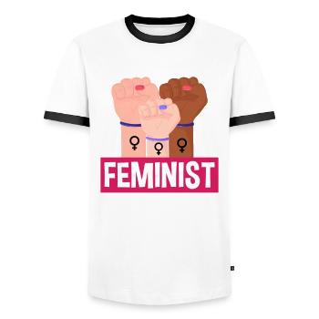 Feminismus Feministin - Männer Kontrast-T-Shirt - Weiß/Schwarz - Vorne - AI Model Female 172 light (172cm) & AI Model Male 178 dark (178cm)