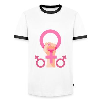 Feminismus Feministin - Männer Kontrast-T-Shirt - Weiß/Schwarz - Vorne - AI Model Female 172 light (172cm) & AI Model Male 178 dark (178cm)